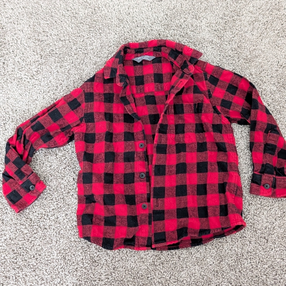 Primark Red and Black Checkered Boys Button Down Shirt Size 3-4 Years
